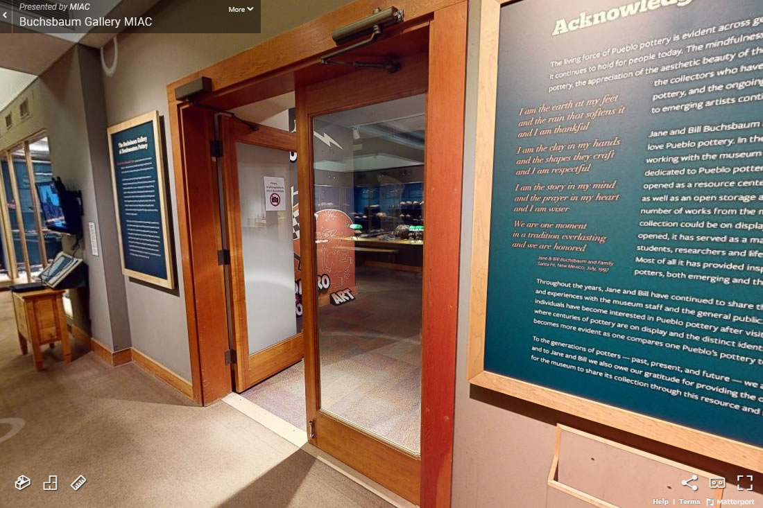 A photograph from a 3D model of the The Buchsbaum Gallery of Southwestern Pottery virtual tour